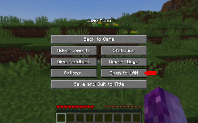 Minecraft pause screen Open to lan